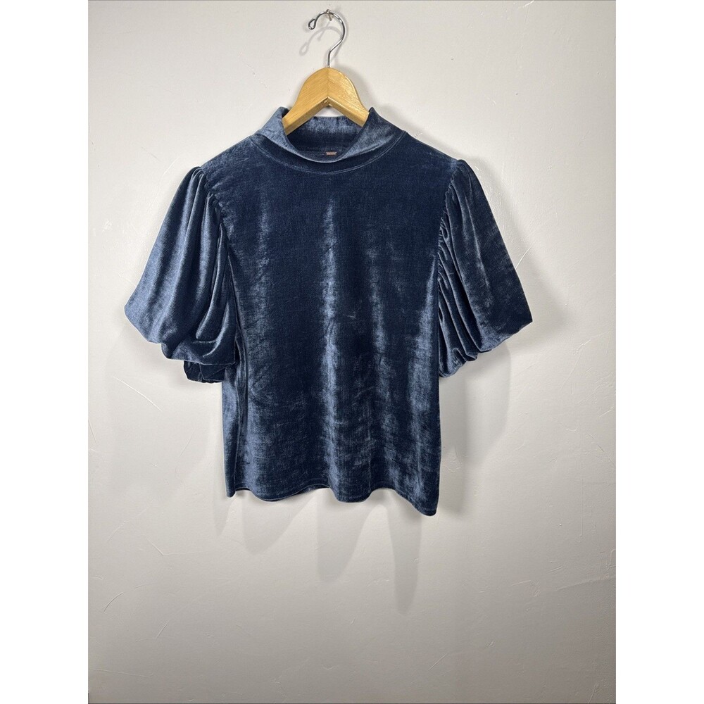 Free People Women's Velvet Knit Claudia Puff Short Sleeve Tee Size Large